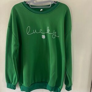 Green Women's “Lucky Shamrock” Crew Neck Sweatshirt for St. Patrick’s Day.